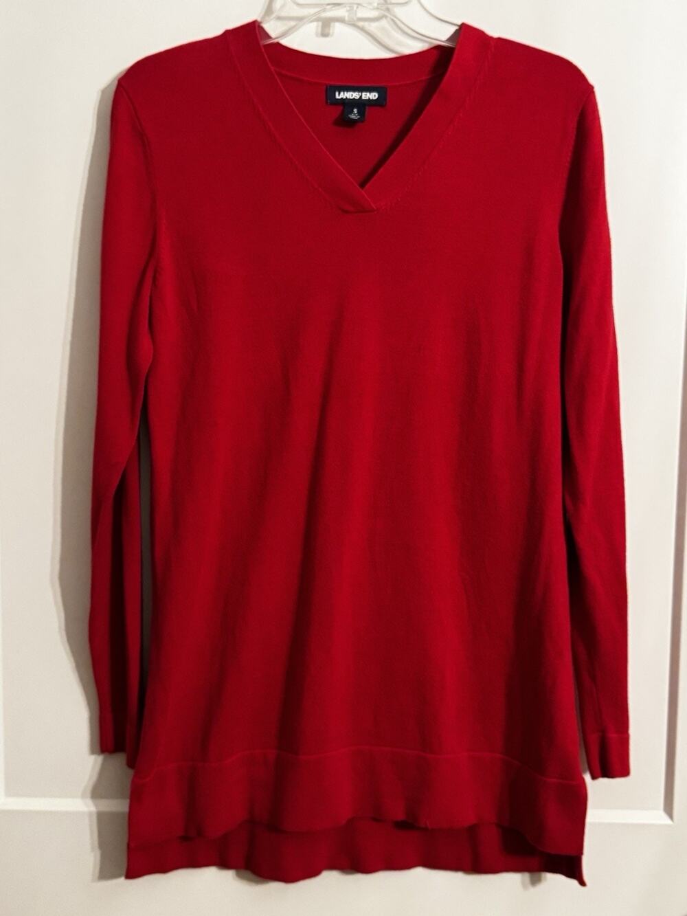 Women’s Land End Red V-Neck Sweater Sz S 6-8 Preppy Academic Work Casual